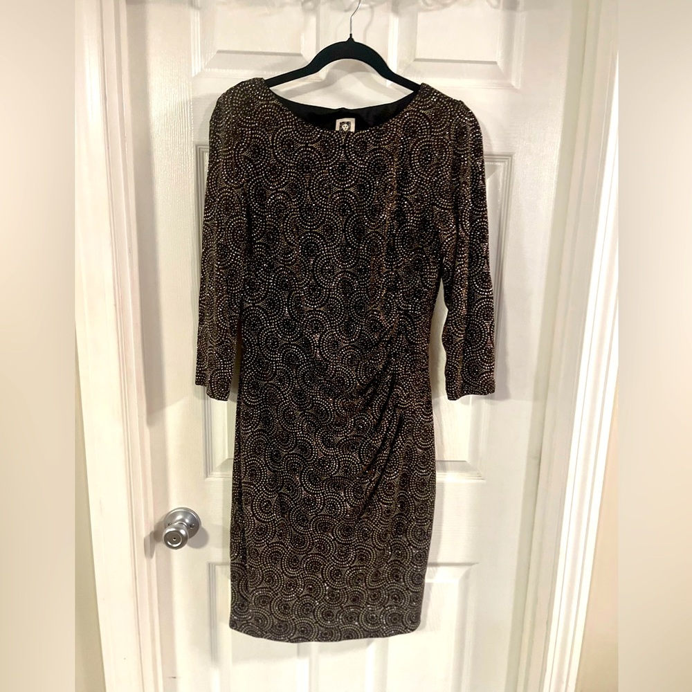 Anne Klein Black and Gold Patterned Dress